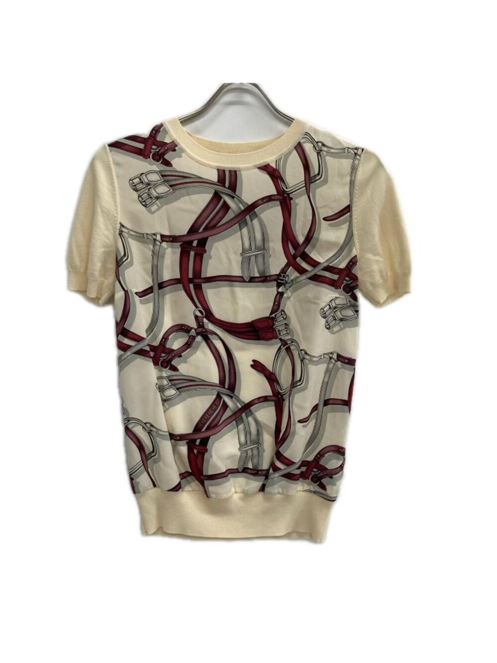 Gucci Ivory Silk Wool Contrast Pattern Short Sleeve Knit Sweater XS
